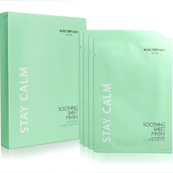 GIVE THEM LALA STAY CALM Soothing Sheet Face Masks Infused Aloe Chamomile Set 4 - Picture 6 of 10